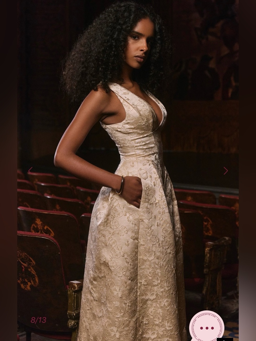 House of cb PALOMA Ivory Metallic Jacquard Midi dress - Picture 6 of 16